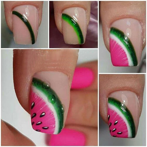 طراحی ناخن مدل هندوانه